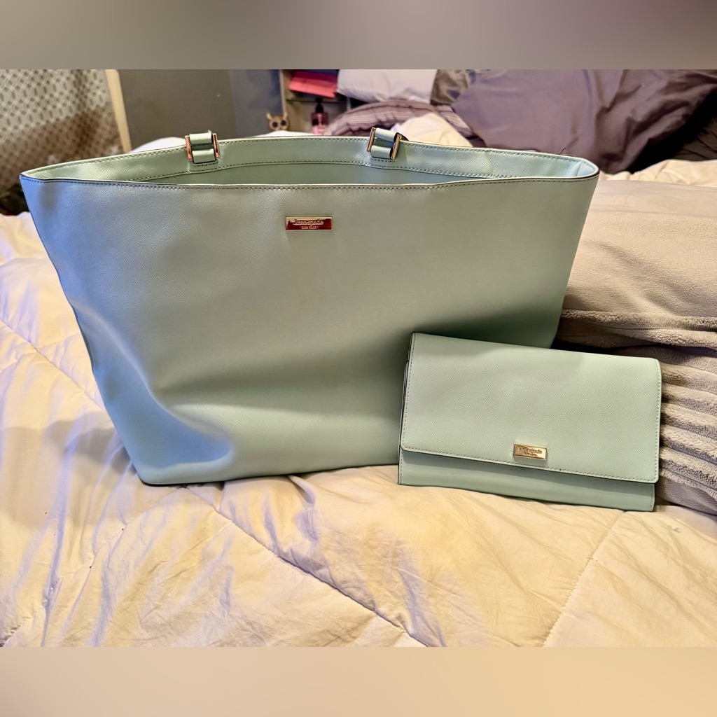 Kate Spade New York Leather Purse And Matching Wallet Combo In Baby Blue